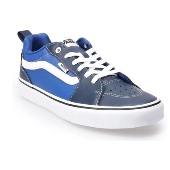 NEW Unisex Vans Filmore Lace up Low Cut Design Leather Sneaker 2 Tone Navy Blue